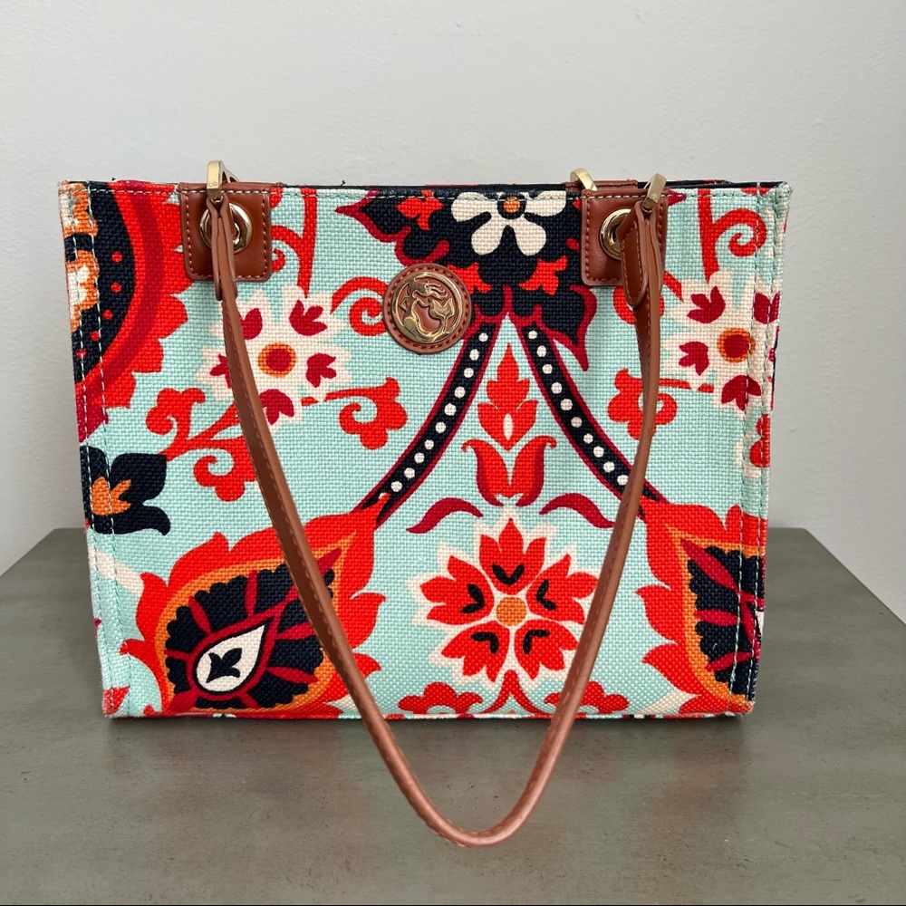 Spartina 449 Linen & Leather Tote Bag Waver Girl Retired Print